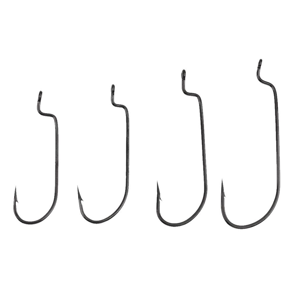 100x Carbon Steel Worm Fishing Hooks Barbed Fishhook Jig Big Fishing Hook