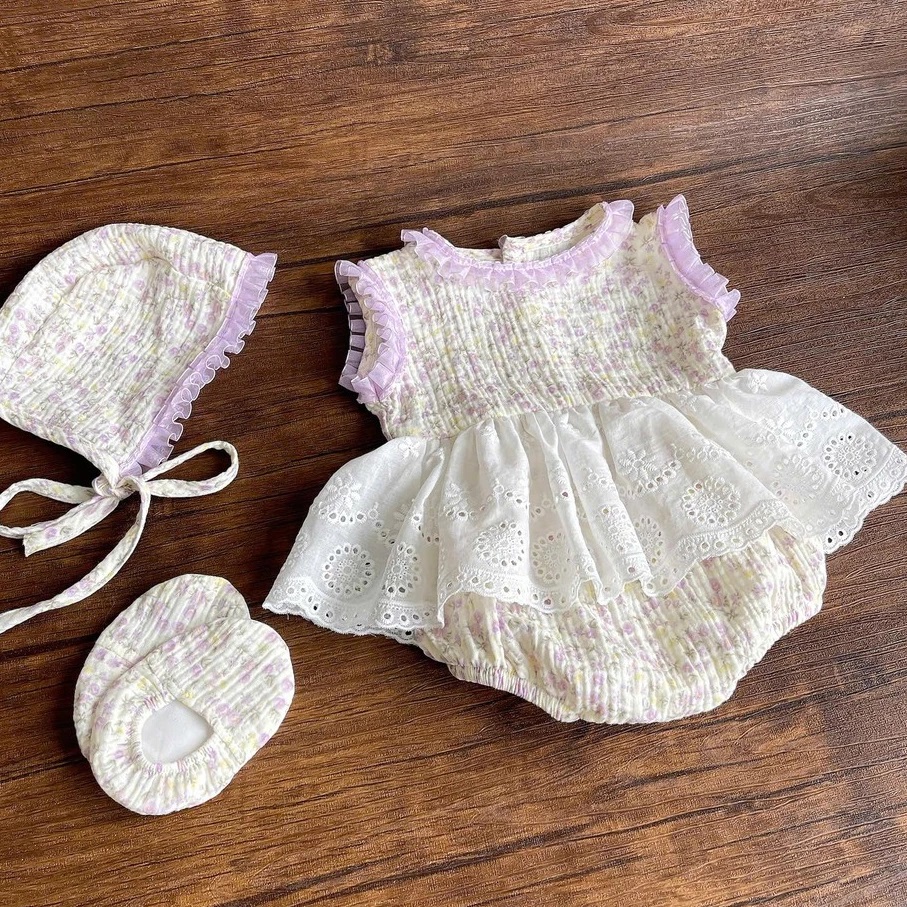 Set Body Váy Hoa Nhí Phối Ren Cho Bé Gái Sơ Sinh 1 2 Tuổi Từ 3-11kg Dành Cho Bé Gái