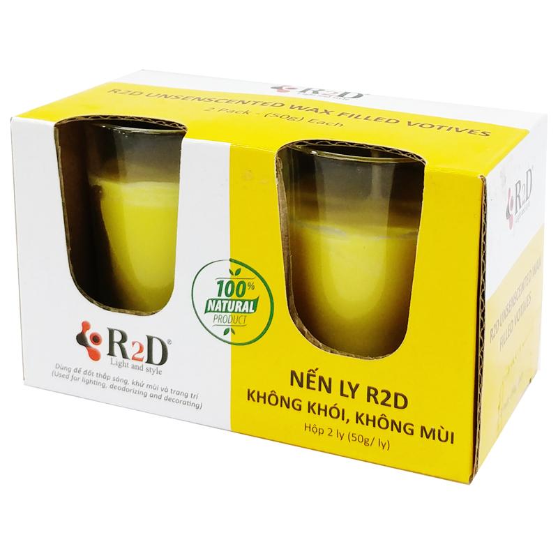 Hộp 2 Nến Ly Không Khói Không Mùi R2D - Màu Vàng (50gr/ Ly)