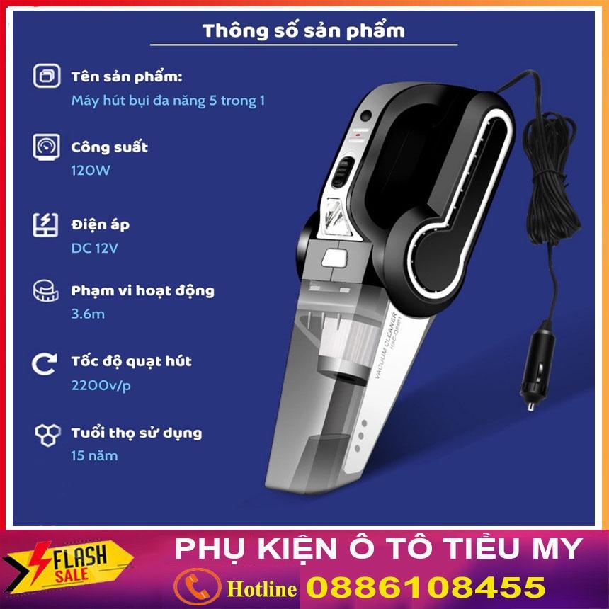 Máy Hút Bụi Ô Tô Đa Năng 4 Trong 1 - Hút Bụi, Bơm Lốp, Đo Áp Suất Lốp, Đèn Pin Chiếu Sáng, Bơm Khoẻ