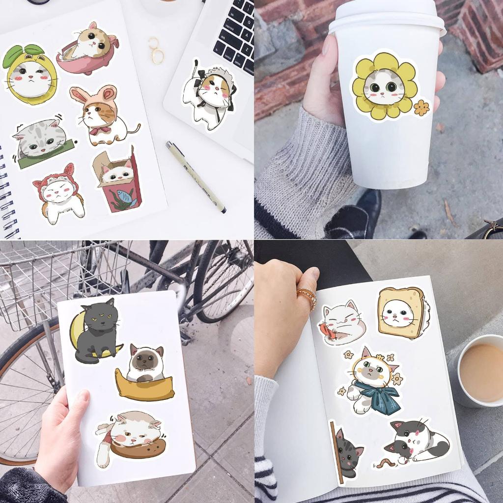 Sticker mèo hoạt hình meme trang trí mũ bảo hiểm, guitar, ukulele, điện thoại, sổ tay, laptop - mẫu S10