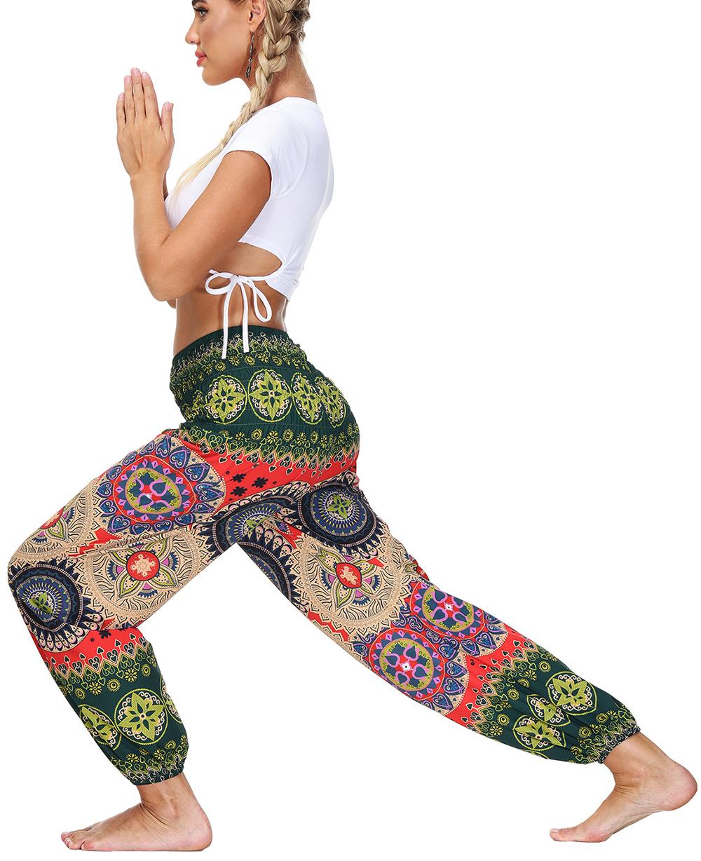 Phụ Nữ Hậu Cung Của Quần Smocked Cao Cấp Bohemian Ấn Độ Tập Yoga Rời Boho Hippie Quần Có Túi