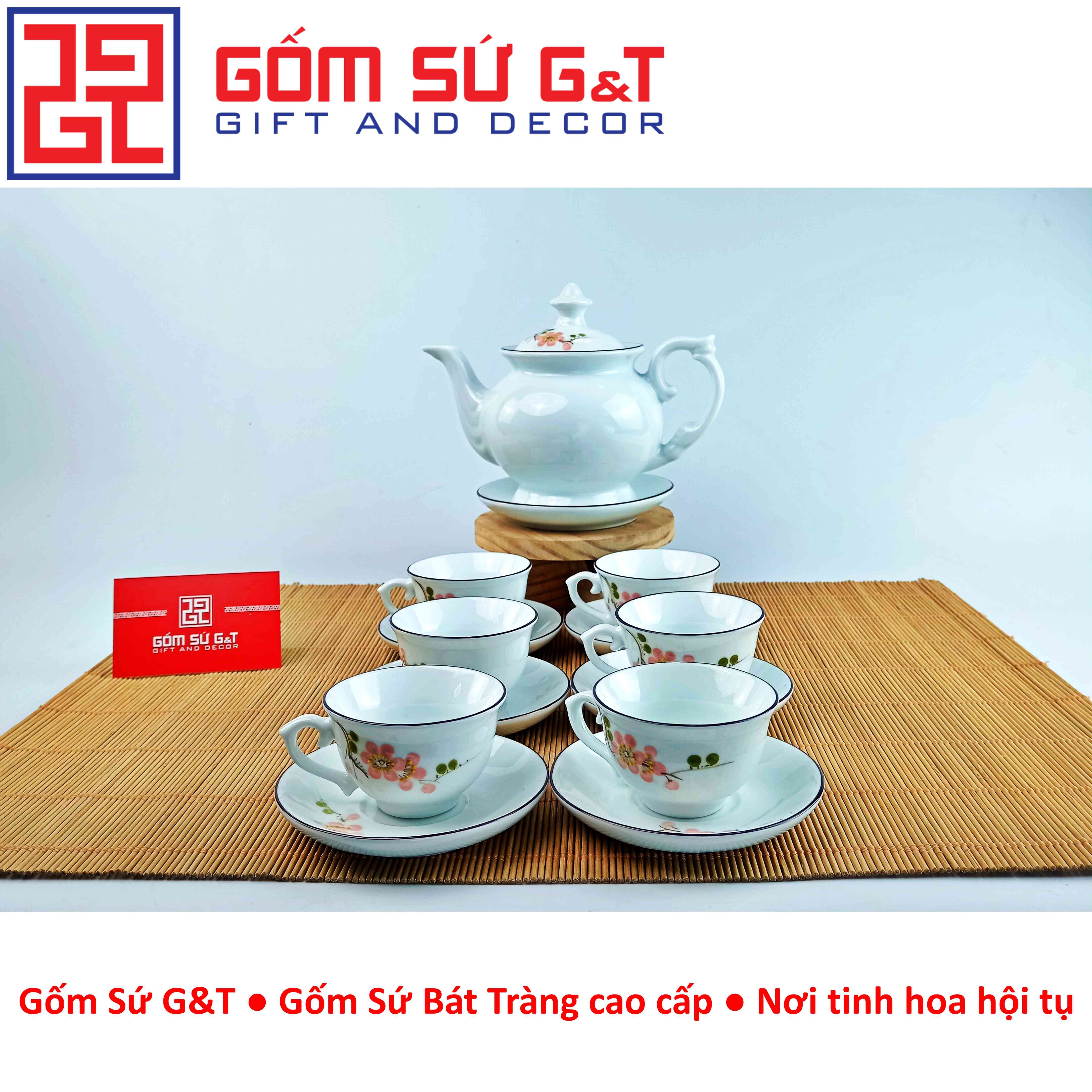Bộ trà cát tường vẽ hoa đào đỏ Gốm Sứ G&amp;T