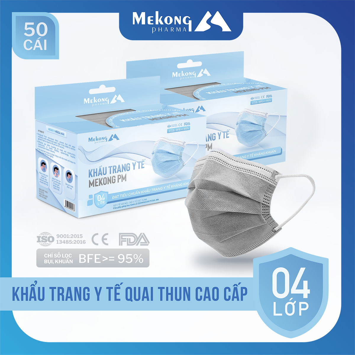 2 Hộp Khẩu Trang Mekong Cao Cấp 4 Lớp Kháng Khuẩn (50 chiếc 1 Hộp)