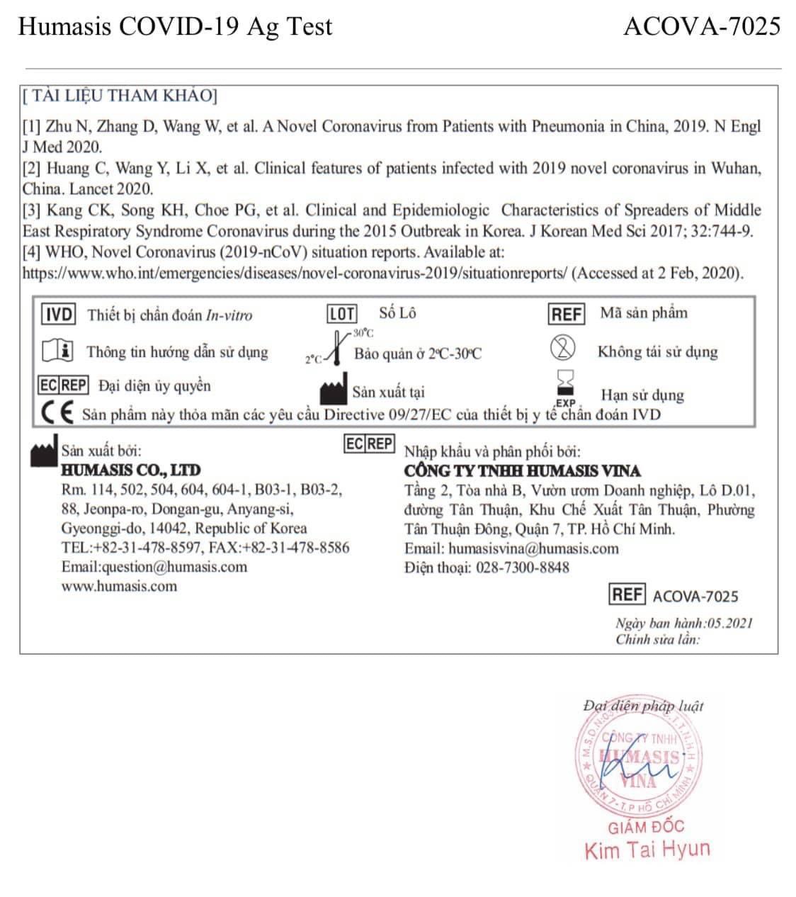 Dụng cụ xét nghiệm nhanh COVID-19 Humasis