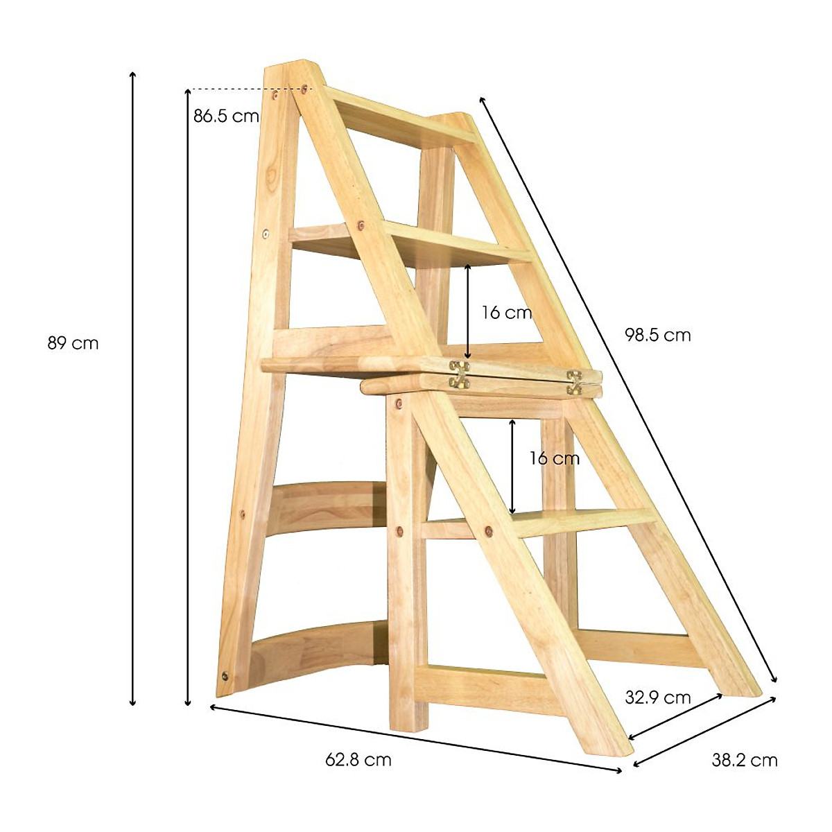 GHẾ THANG GỖ CAO SU MÀU TỰ NHIÊN GHẾ 4 BẬC BH53398