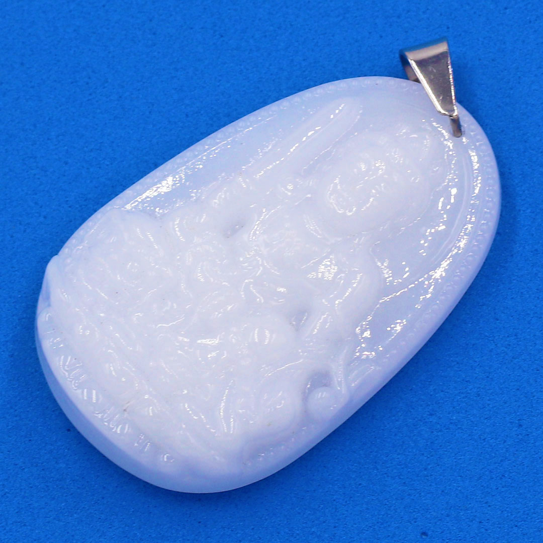 Mặt Phật Văn thù đá thạch anh trắng 3.6 cm kèm móc và dây chuyền inox, Mặt Phật bản mệnh