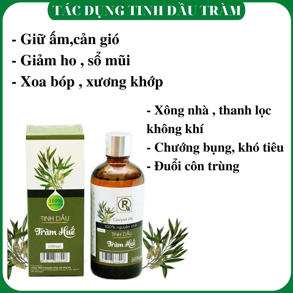 Tinh dầu tràm Huế nguyên chất , Tinh dầu sả chanh nguyên chất 100ml Chính hãng Hồng Tâm