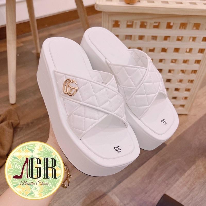 Dép xuồng quai X khoá G đan nổi cao 7 cm