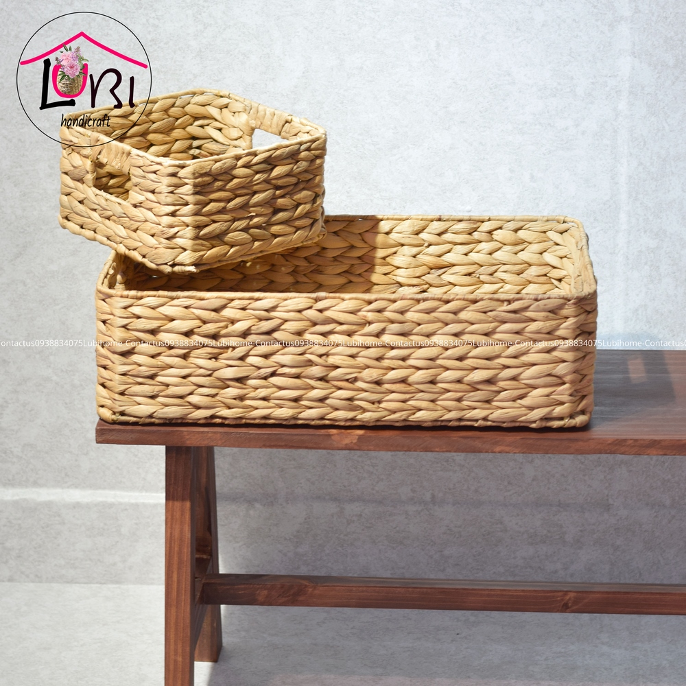 Lubihandicraft - Khay đựng đồ đan lục bình bo góc để giường - đẹp, tiện dụng