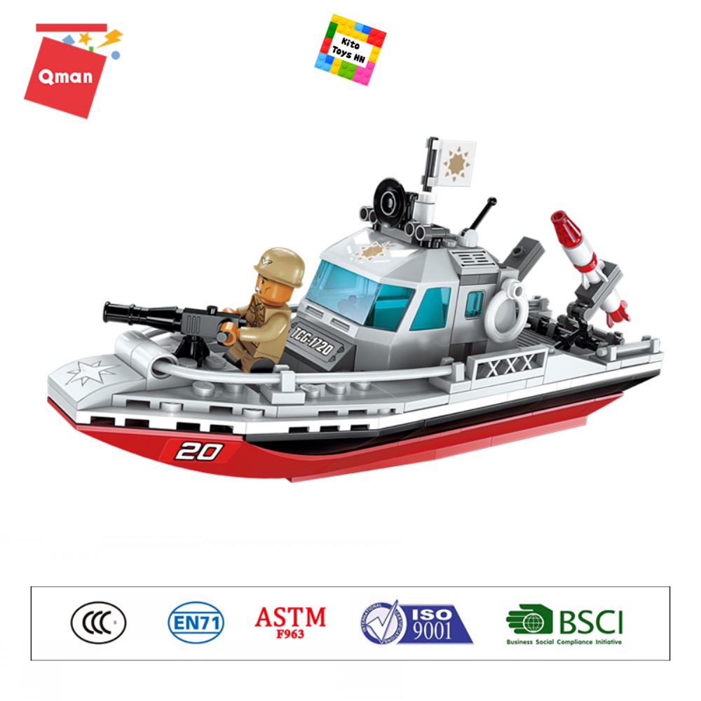 Đồ Chơi Lắp Ráp Lego Quân Sự Qman 1720 Tàu Cảnh Sát Tuần Tra Biển 235 Chi Tiết