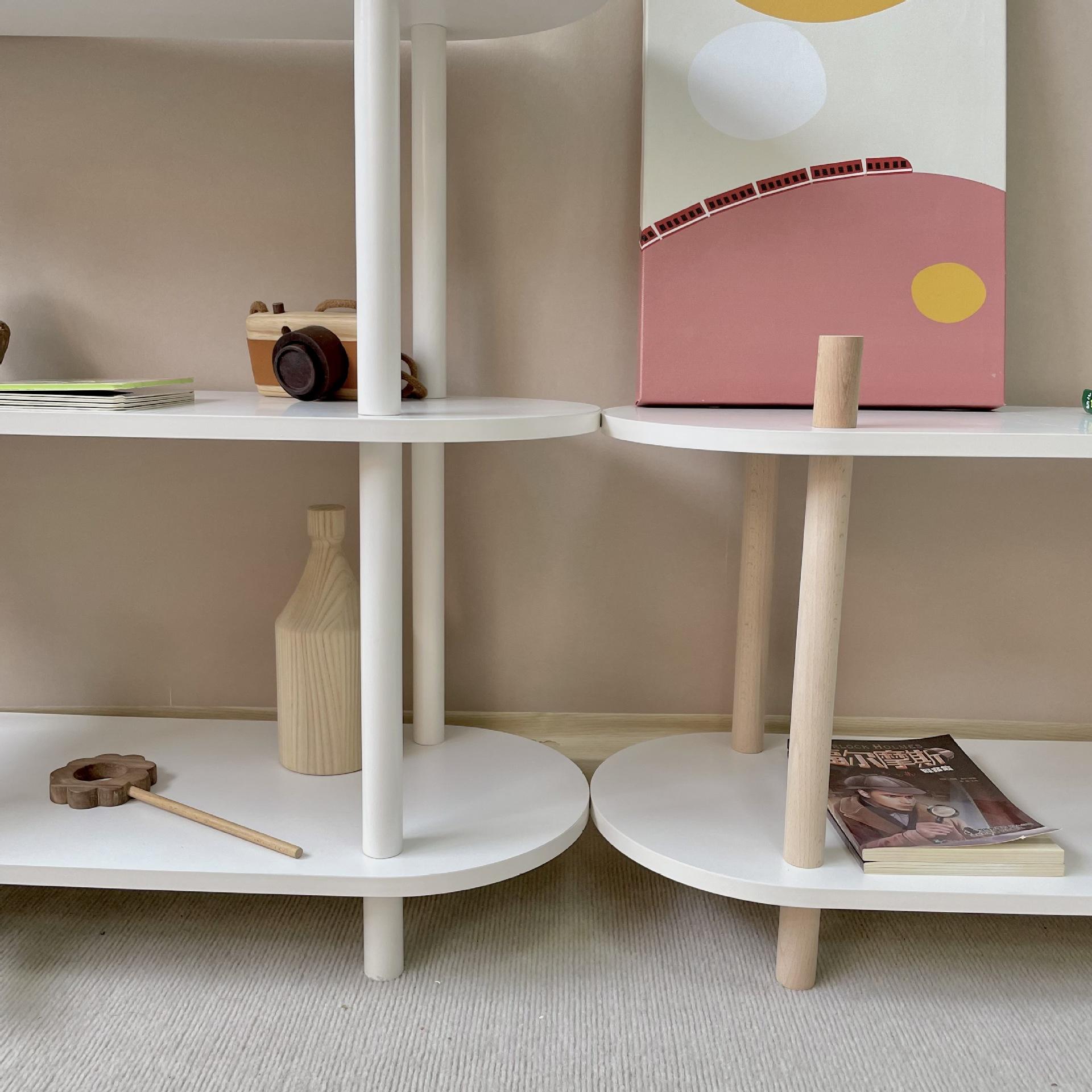 Kệ gỗ đa năng Wavy để đồ thiết kế tiện lợi nhiều tầng mặt oval, kệ sách thông minh decor phòng ngủ phòng khách màu trắng