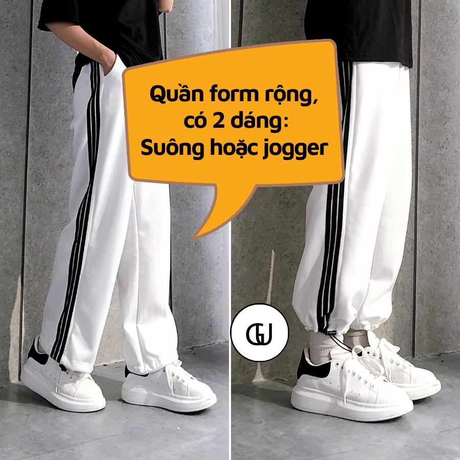 Quần Jogger Nam Nữ Thể Thao 3 Sọc Form Ống Rộng Để Suông Hoặc Rút Dây Bo Gấu Vải Mịn Mềm Mát GUF