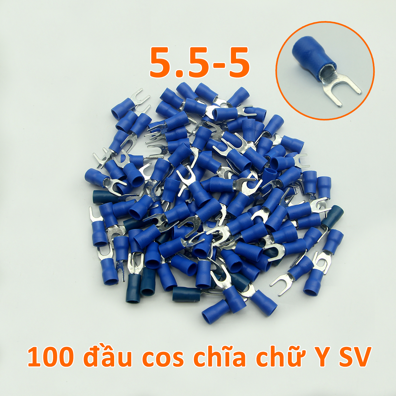 Túi 100 đầu cos chĩa chữ Y SV 5.5-5 bọc nhựa xanh