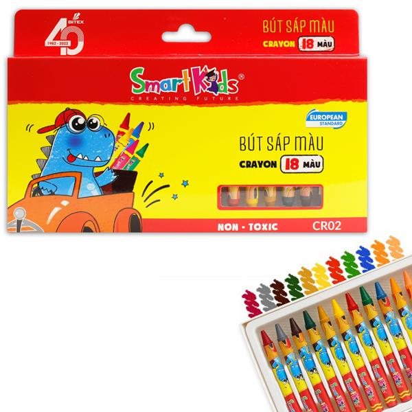 Hộp 18 Bút Sáp Màu Dino - Smart Kids CR02