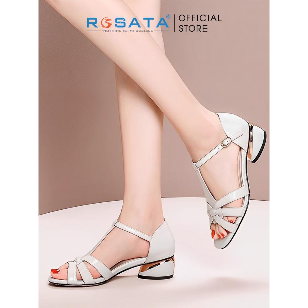 Giày sandal nữ ROSATA RO392 phối dây mũi tròn xỏ ngón quai hậu mảnh gót trụ cao 2cm xuất xứ Việt Nam