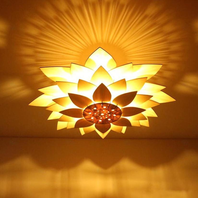 Đèn gỗ hoa sen DIY decor nhà cửa, văn phòng