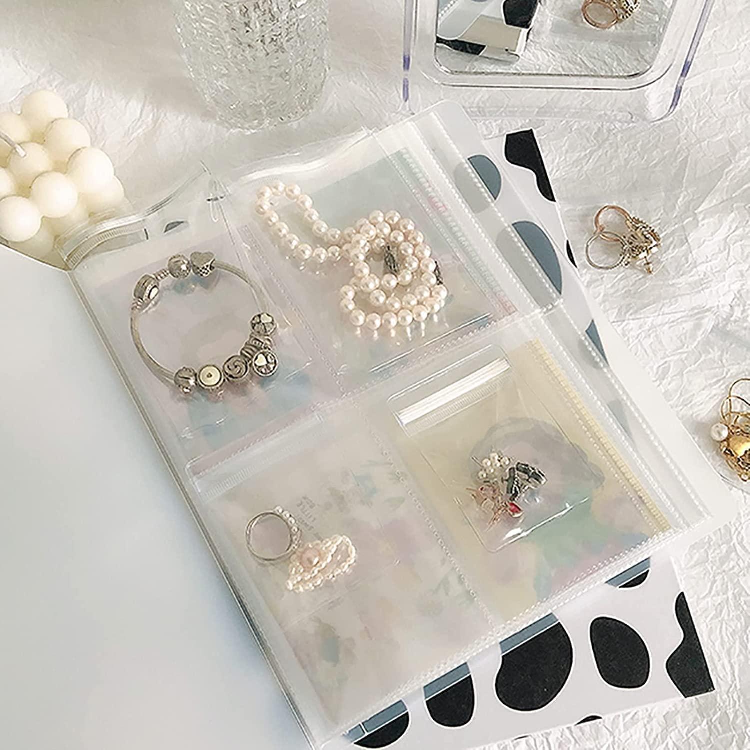 Nhà tổ chức lưu trữ trang sức trong suốt, album lưu trữ trang sức chống oxy hóa, sách lưu trữ tổ chức trang sức du lịch di động cho nhẫn, vòng cổ, vòng tay, stud -160 lưới+30 túi PVC