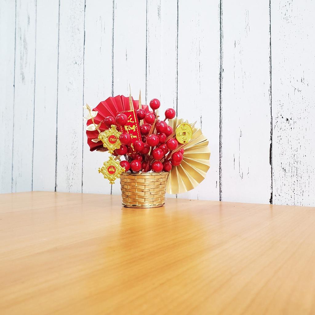 Chậu đào đông nhí cao 15cm để bàn trang trí tết A02