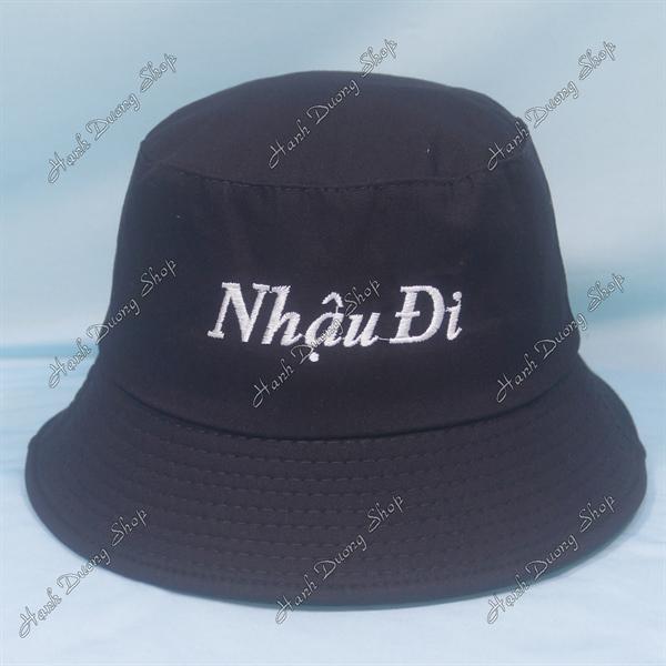 Nón tai bèo mũ bucket vành nhỏ thêu chữ Nhậu Đi - Đen