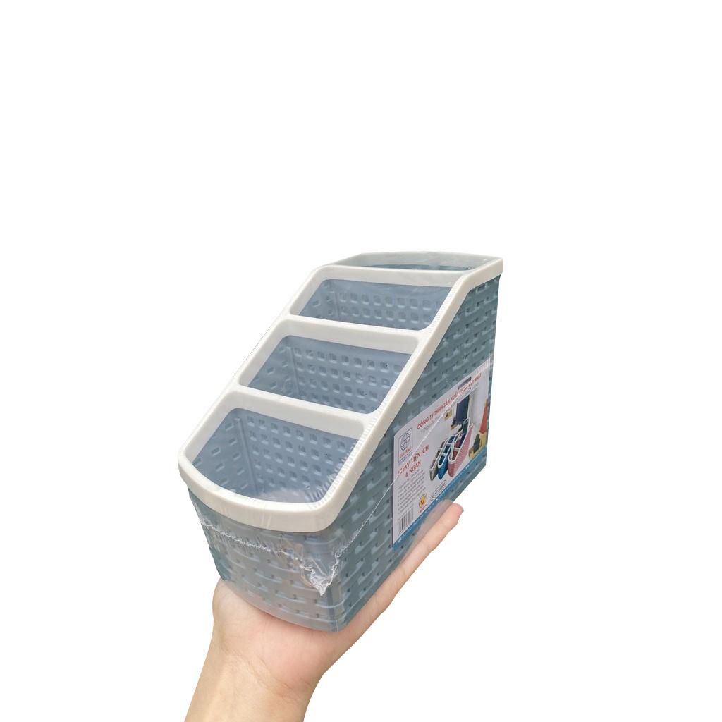 Khay đựng đồ 4 ngăn Việt Nhật 5696 kiểu bậc thang - Khay đựng mỹ phẩm, bút, dụng cụ học tập để bàn đa năng