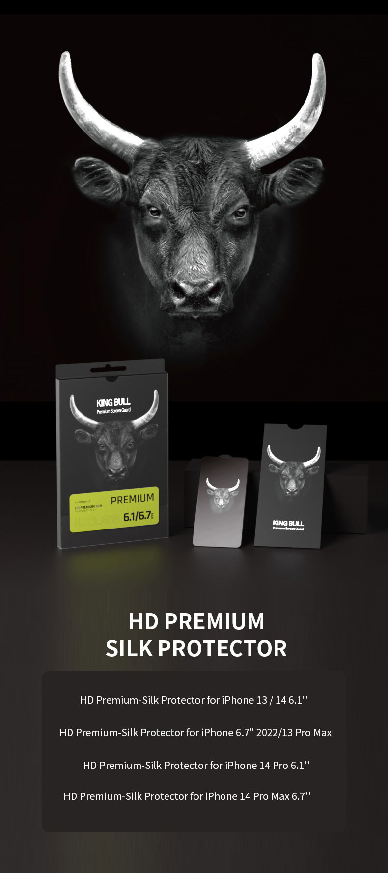 Miếng Dán Cường Lực Mipow Kingbull Premium Silk HD (2.7D) Dành Cho iPhone 14 / iPhone 14 Plus/ iPhone 14 Pro/ iPhone 14 ProMax_ Hàng Chính Hãng