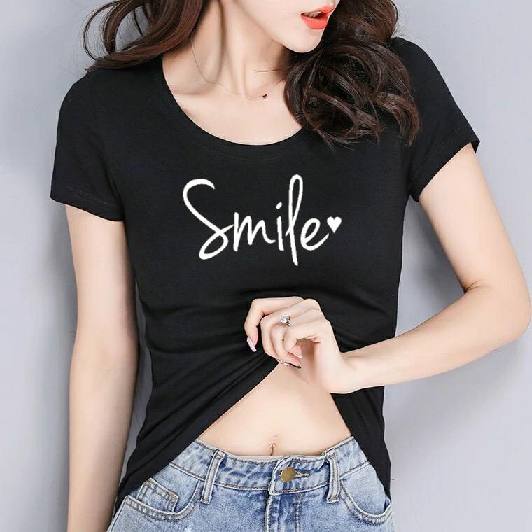 Áo thun nữ in chữ Smile thun cotton 4 chiều form ôm body MXM ( ANU026 )