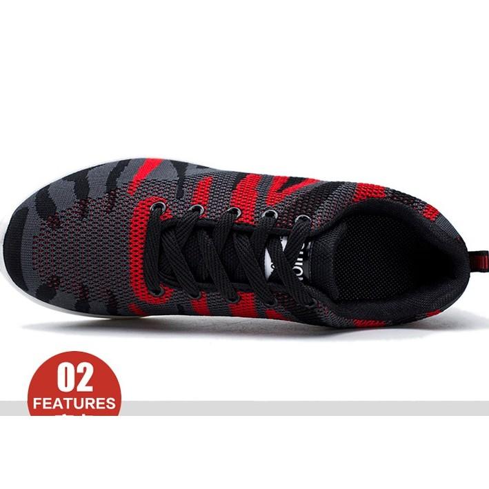 Giày Nam Sneaker Thể Thao - Giày chạy bộ, giày tập 34 Màu Đỏ Ghi Đế Cao Phong Cách