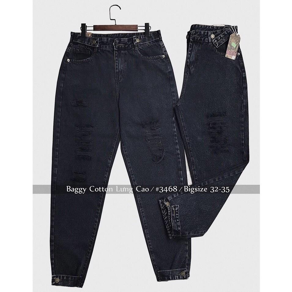 Quần jean nữ baggy lưng cao, quần bò baggy rách độc đáo có bigsize JB08