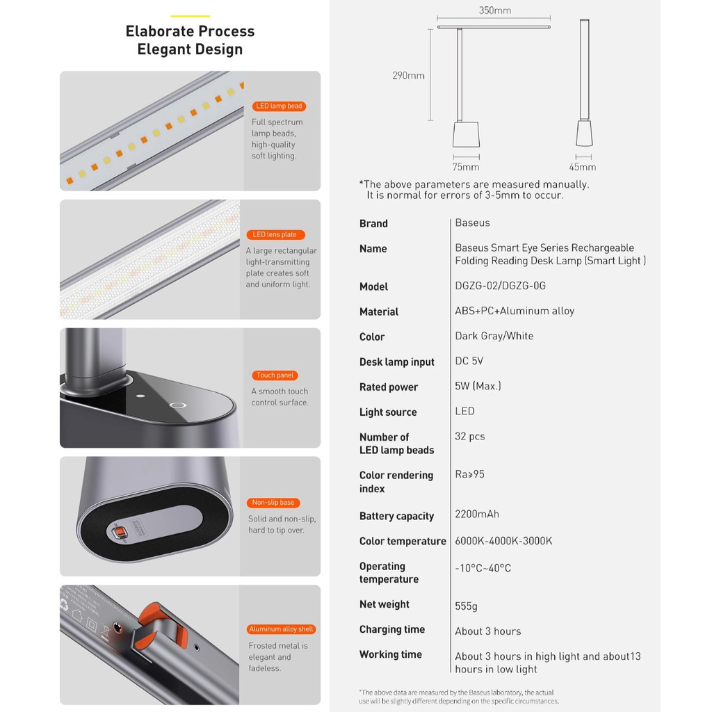 Đèn đọc sách để bàn dạng gập Baseus DGZG-02 (Smart Light) _ Hàng chính hãng