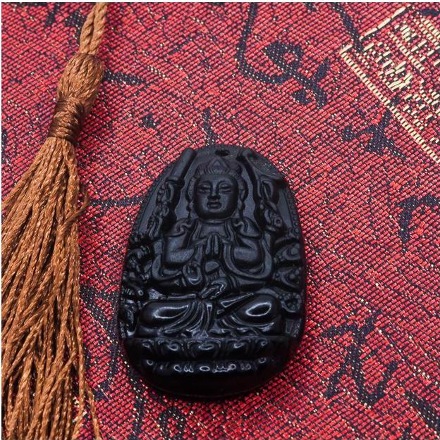 Mặt dây chuyền Thiên Thủ Thiên Nhãn đá Obsidian tự nhiên - Phật Độ Mạng cho người tuổi Tý - PBMOBS01