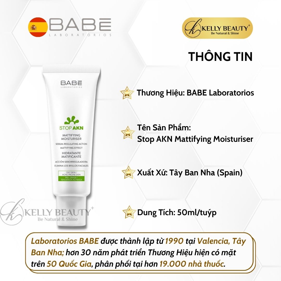 Kem Dưỡng Kiềm Dầu Ngừa Mụn BABE Stop AKN Mattifying Moisturiser - Kelly Beauty