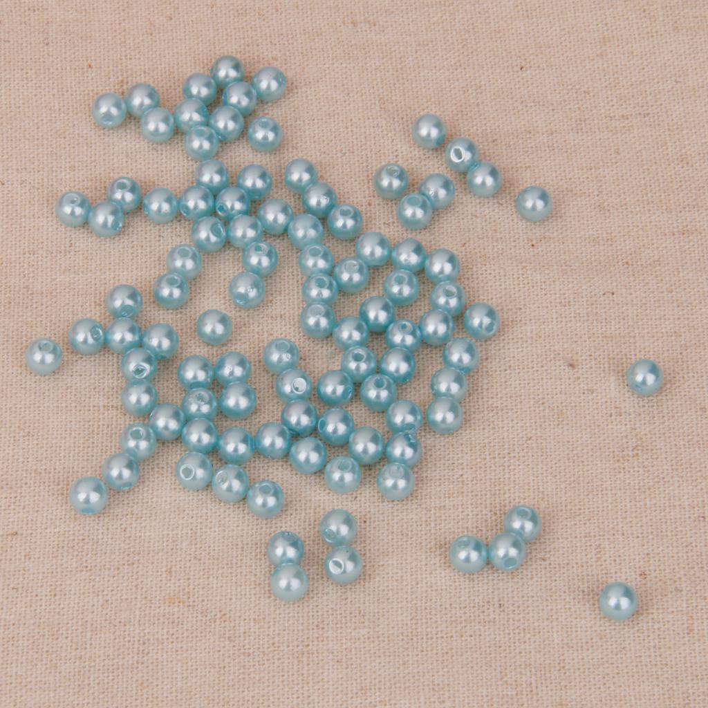 100pcs of Round Acrylic Pearl   Bead Blue Loose for DIY Women Jewelry 4mm