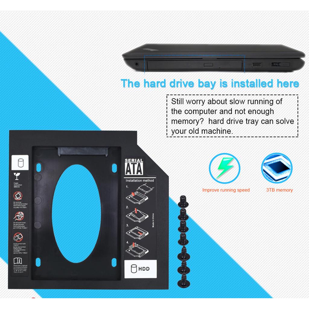 ABS 9.5mm SATA3.0 SSD HDD Hard Drive Caddy Optical Bay Bracket for Laptops Black