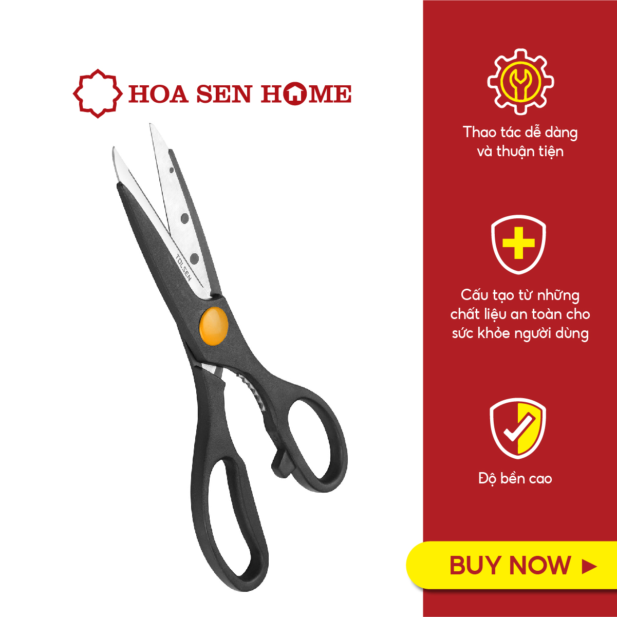 Kéo làm bếp 30045 TOL: 200mmx8inch, lưỡi kéo bằng thép không gỉ, tay cầm bọc nhựa - Hoa Sen Home - Hàng chính hãng