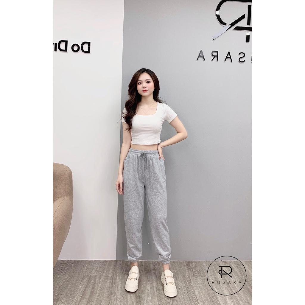Quần jogger thời trang nữ cạp chun bo gấu 3 màu Rosara B30