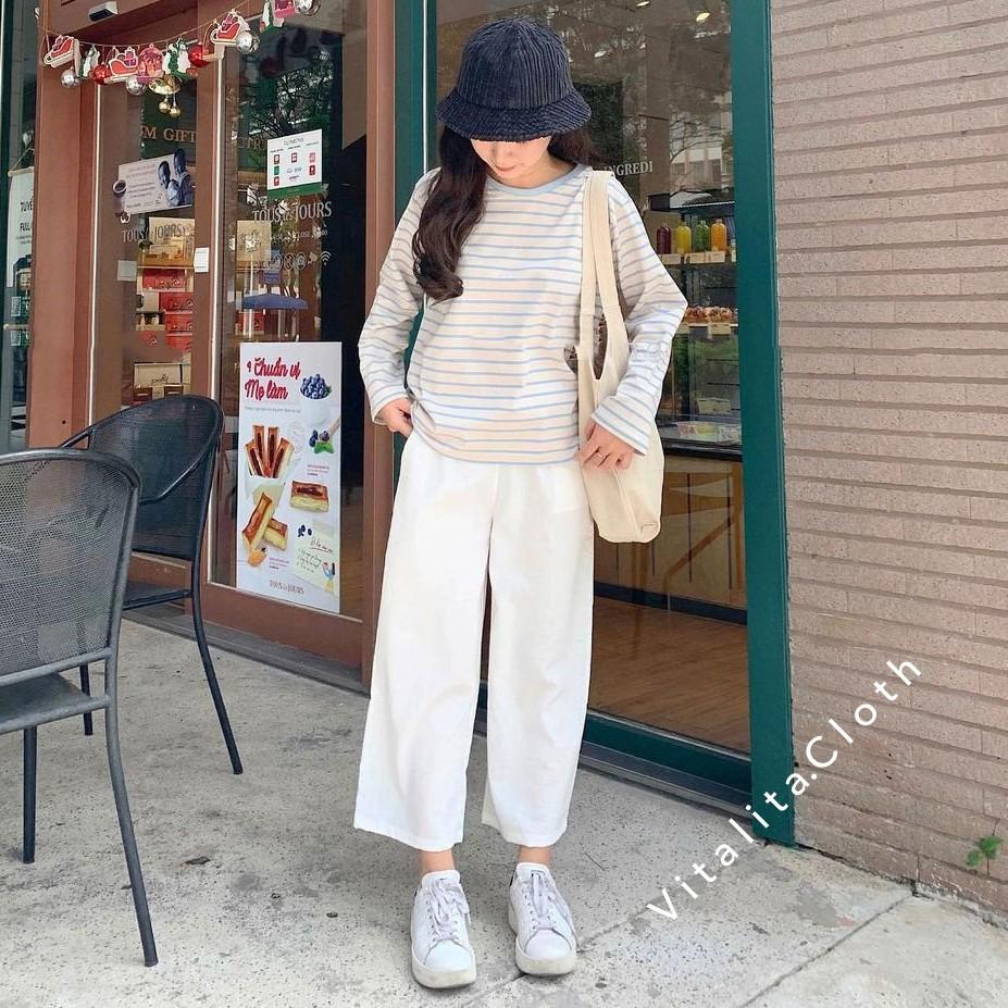 Quần Culottes ống rộng 9 tấc - chất vải đũi xước màu trắng, đen, kem mềm mại mặc cực mát
