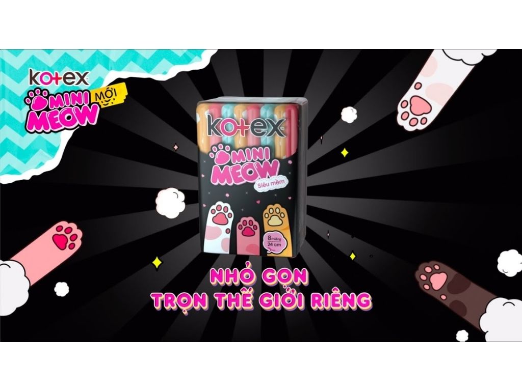 Combo 4 gói Băng Vệ Sinh Kotex Mini Meow Siêu Mềm Có Cánh 24cm 8 Miếng