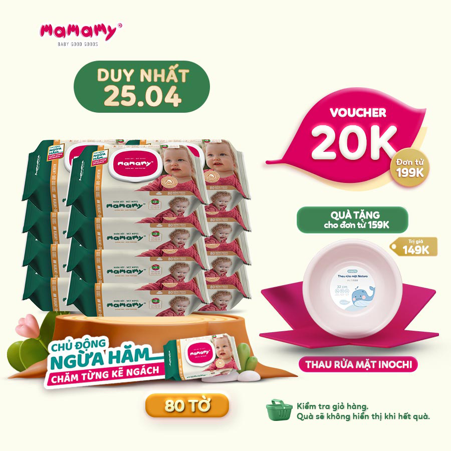 Combo 12 gói khăn ướt Mamamy 80 tờ/gói an toàn cho bé