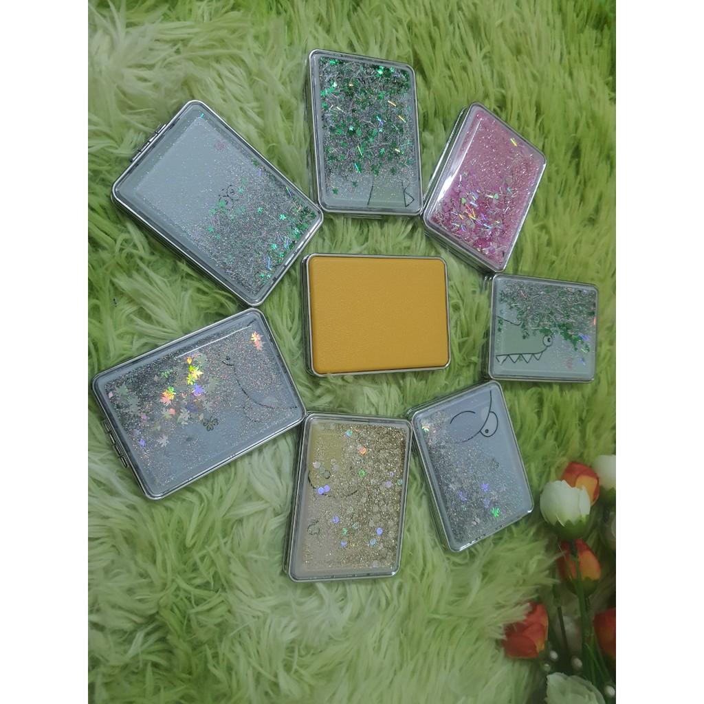 Gương Mini Chữ Nhật Gấp Gọn 2 Mặt Rắc Kim Tuyến