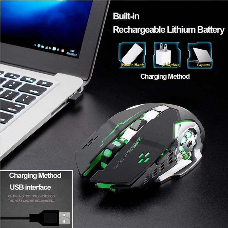 Chuột Chơi Game Không Dây Sạc X8 Im Lặng LED Backlit Quang USB Ergonomic Chuột Chơi Game Cho Laptop/PC