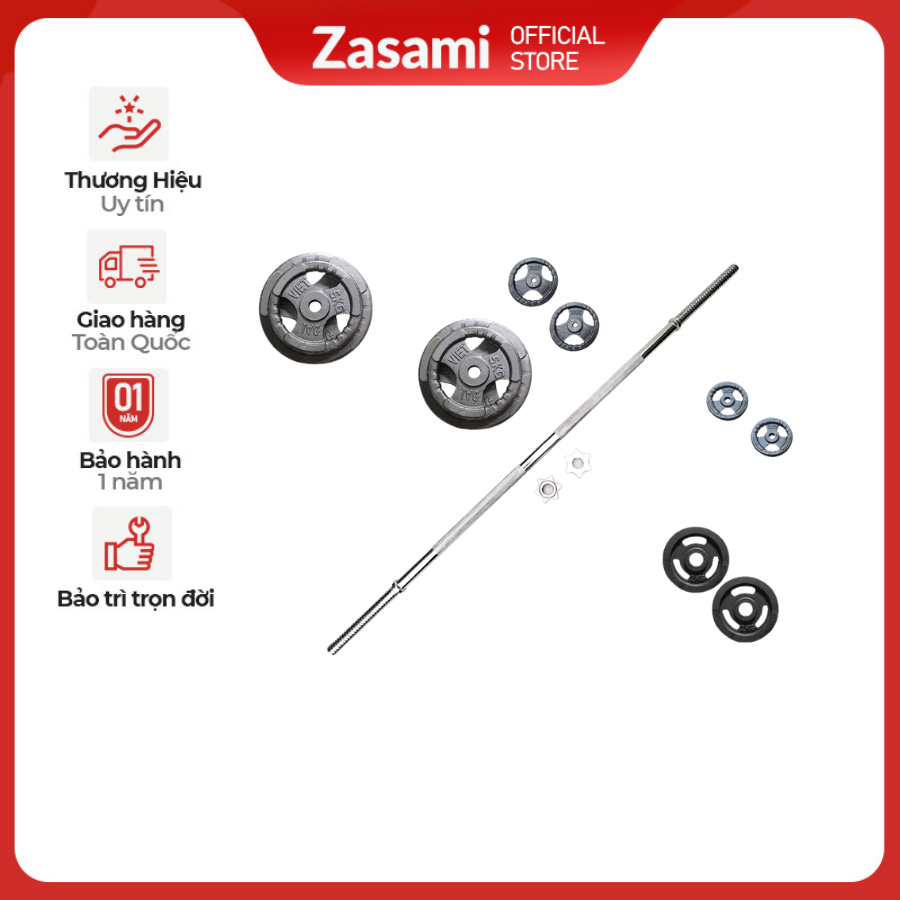 Bộ Đòn 1M5 - 40Kg Tạ 2 Đĩa 10Kg, 2 Đĩa 5Kg, 2 Đĩa 3Kg, 2 Đĩa 2Kg