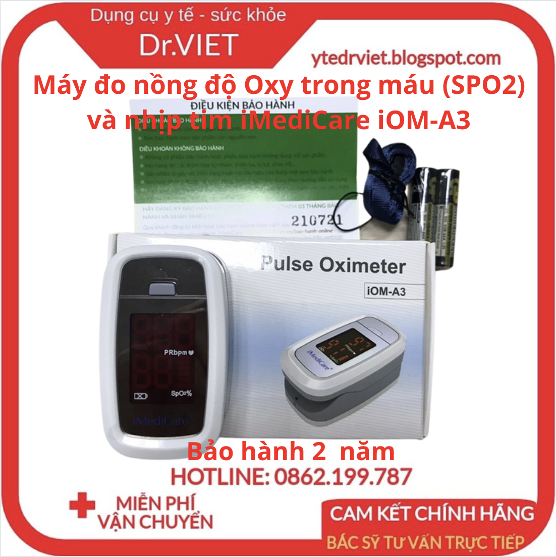 Máy đo nồng độ Oxy trong máu (SPO2) và nhịp tim iMediCare iOM-A3 (Hàng Chính Hãng)