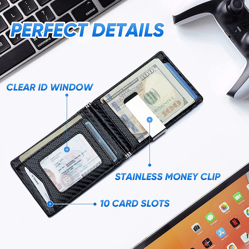 Ví Nam Kẹp Tiền Lắp Được AirrTag Carbon Fiber Money Clip RFID