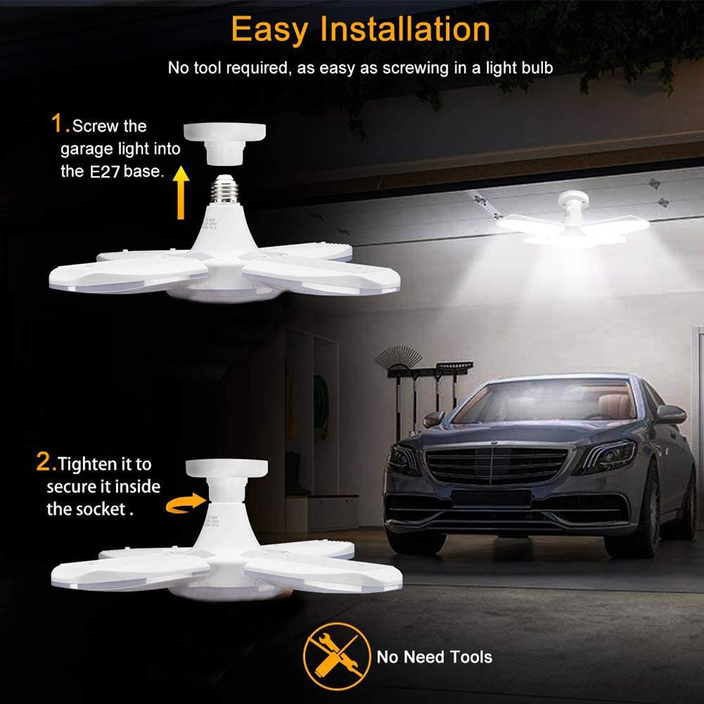 38W Led Light Super Bright Industrial Bulbs Foldable Fan Blade Energy Saving Garage Lamp 4 Panels Deformable Led Garage Lights