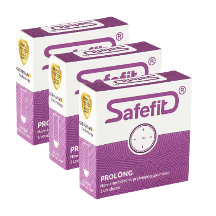 Bộ 3 bao cao su Safefit siêu mỏng kéo dài thời gian Prolong - hộp 3 chiếc