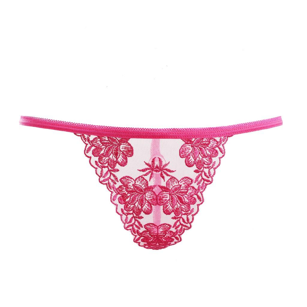 Quần lót lọt khe thêu hoa trong suốt gợi cảm, quần chip ren mỏng xuyên thấu chữ T sexy DL450