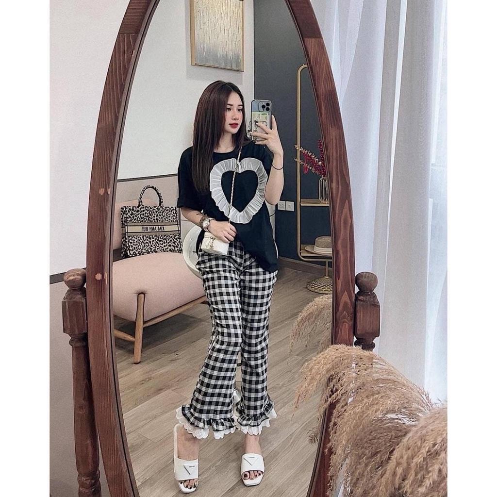 SÉT ĐỒ BỘ NỮ ÁO THUN QUẦN CARO THIẾT KẾ QUYẾN RŨ SIÊU GỢI CẢM ĐANG LÀM MƯA GIÓ THỊ TRƯỜNG