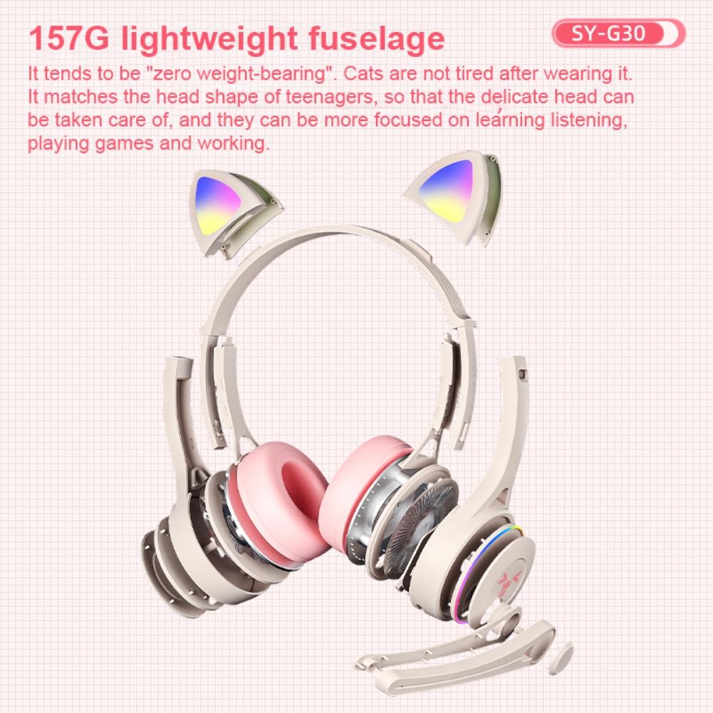 Tai Nghe Mèo Bluetooth Chụp Tai SY-G30 Mèo Tai Có Dây Tai Tai Nghe Chơi Game RGB LED Chiếu Sáng Trên đầu Tai Nghe Với mic Headphone Tai Mèo