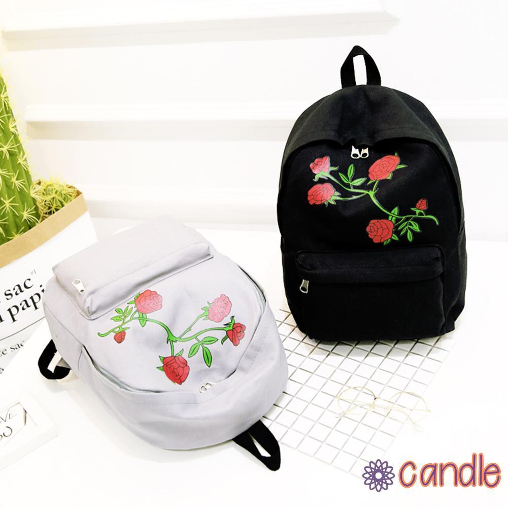 Ba Lô Đi Học Vải Canvas Thêu Hoa Xinh Xắn Cho Nữ